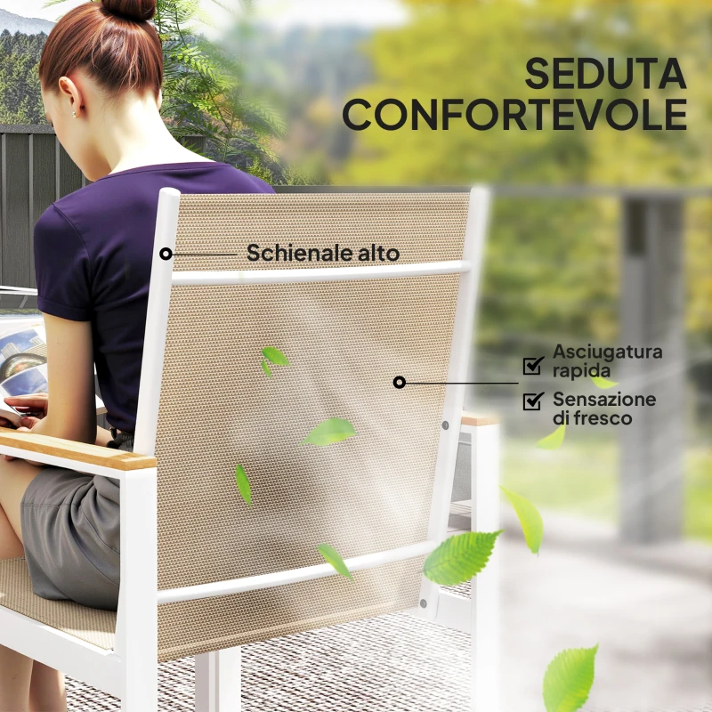 Outsunny Set da Giardino con Tavolo da Pranzo in Vetro Rettangolare e 4 Sedie con Braccioli, Multicolore