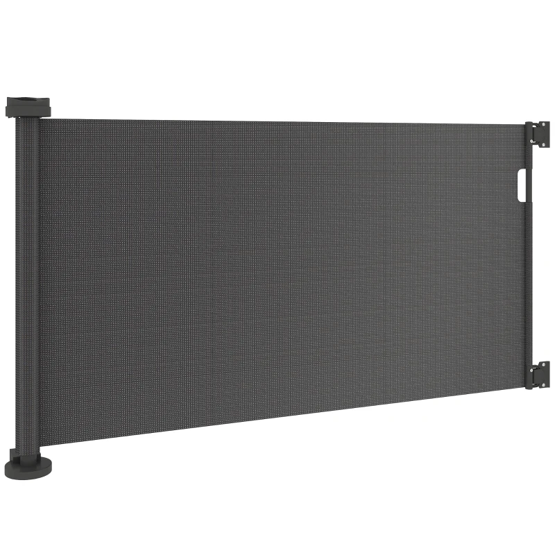 PawHut Barrera de Seguridad para Perros Retráctil con Interruptor de Cierre para Puertas Escaleras Pasillos 142x10x87 cm Negro