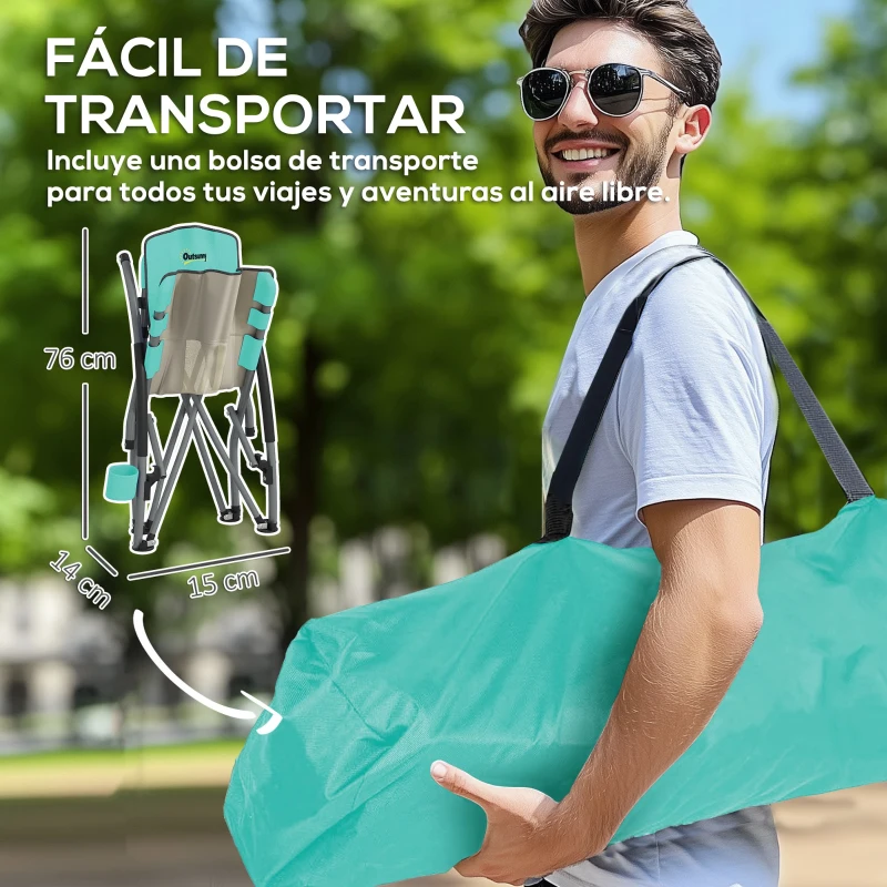 Outsunny Conjunto de 2 Sillas de Playa Plegables y Ligeras con Respaldo de Malla Reposabrazos y Bolsa 58x55x62 cm Azul Oscuro