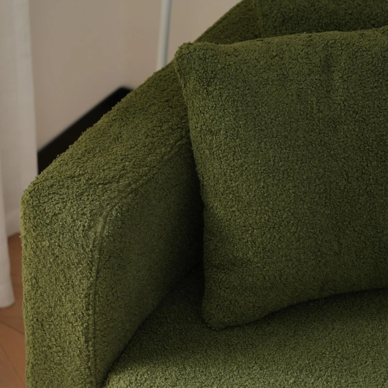 Convertible Sofa Bed with Adjustable Backrest, Gold Legs, Side Pockets, Sherpa Fabric Loveseat for Living Room, 176L x 64W x 75H cm, Green