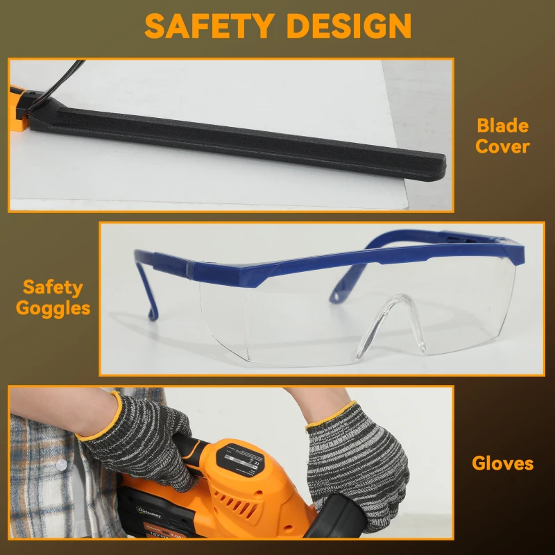 Outsunny 20" Cordless Hedge Trimmer, 18V Electric Hedge Cutter with 51cm Dual Action Blade, 2 x 4000mAh Batteries and Brushless Motor for Garden Branches, Shrubs, Twigs, Orange