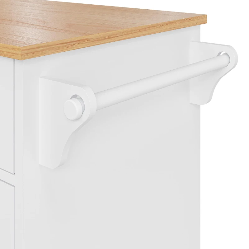 Dining Trolley with Drawer-Storage Cabinet, Mobile and Fixed Dual-Use Design, Versatile Food Cart for Kitchens, 134L x 46W x 92H cm, White