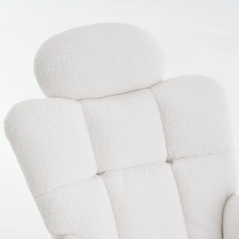 Teddy Fabric Rocking Chair with Tufted Upholstery, Padded Seat, Ergonomic Backrest, Ideal for Bedroom, Hallway, 102L x 70W x 105H cm, White