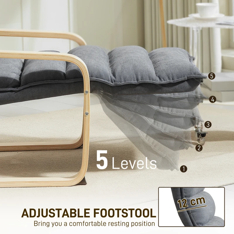 HOMCOM Curved Wooden Accent Chair, with Adjustable Footrest - Drak Grey