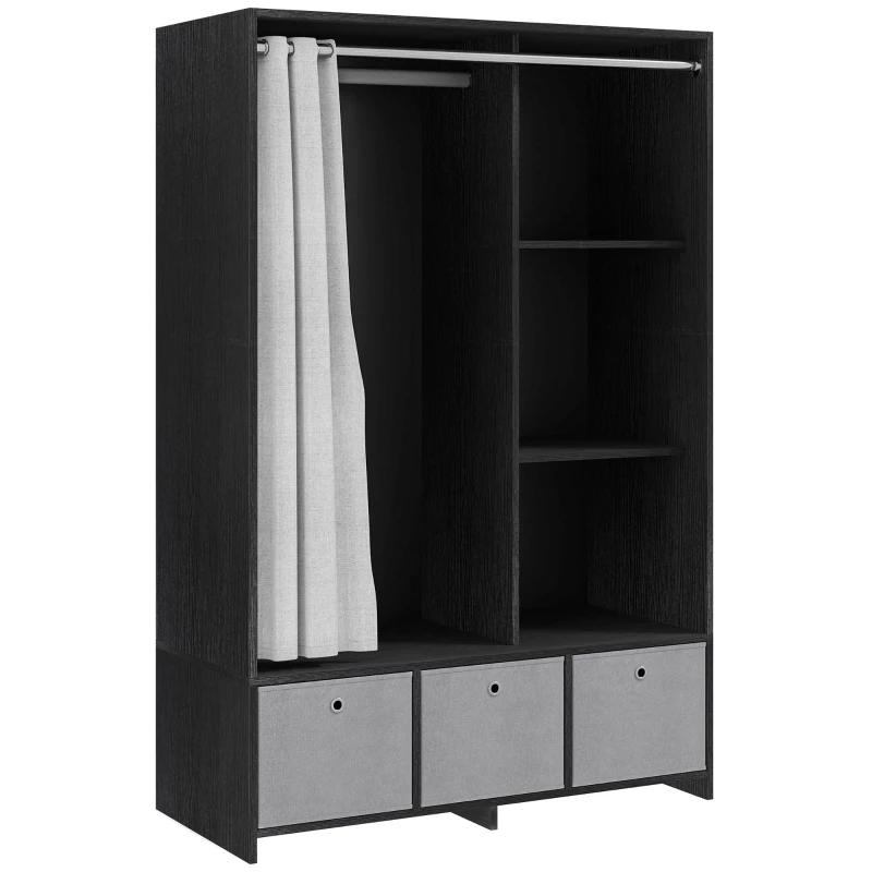 HOMCOM Armoire penderie armoire de rangement avec tringle rideaux 3 niches et 3 tiroirs en tissu amovibles 105 x 48 x 160 cm
