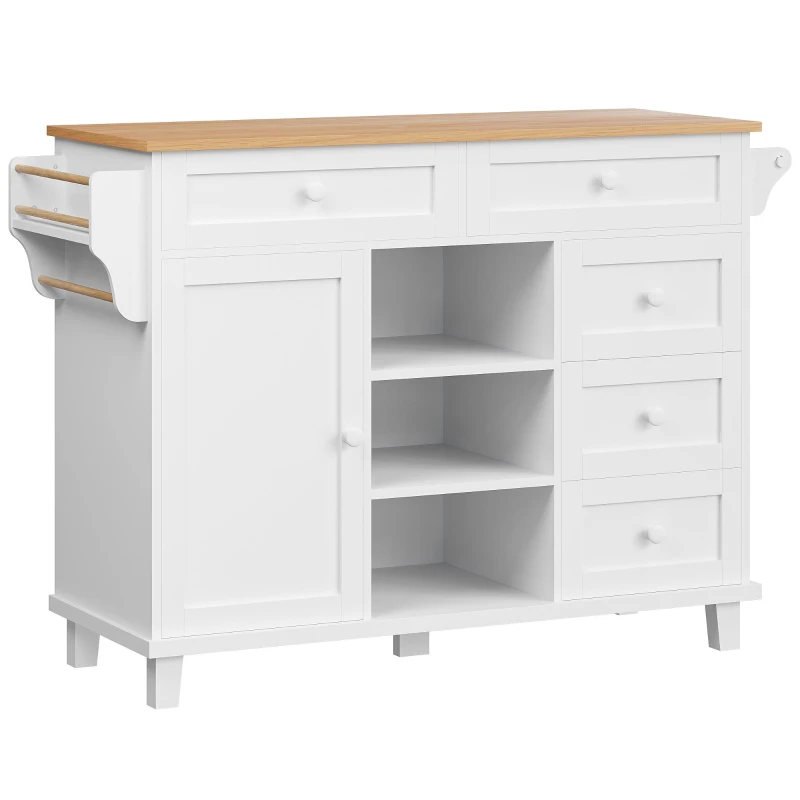 Dining Trolley with Drawer-Storage Cabinet, Mobile and Fixed Dual-Use Design, Versatile Food Cart for Kitchens, 134L x 46W x 92H cm, White