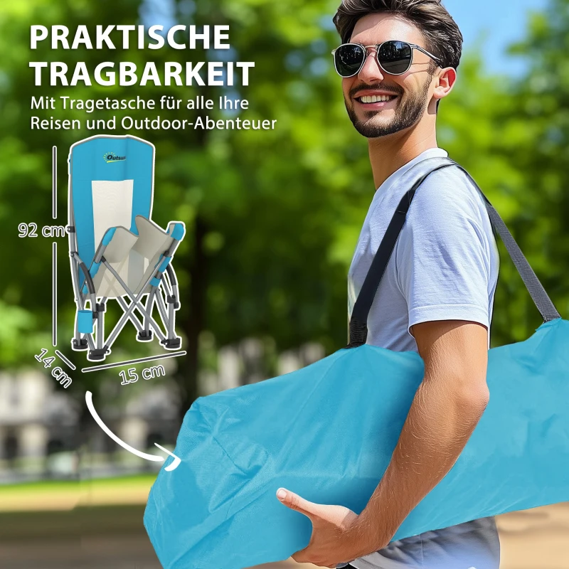 Outsunny 2er Set Campingstühle klappbar Campingstuhl mit Getränkehalter Netzrückenlehne bis 120 kg Blau