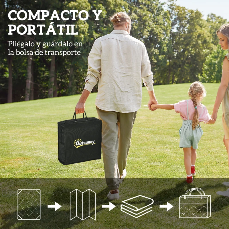 Outsunny Alfombra de Exterior Reversible 182x274 cm con Patrón Geométrico Impermeable con Bolsa Blanco y Negro