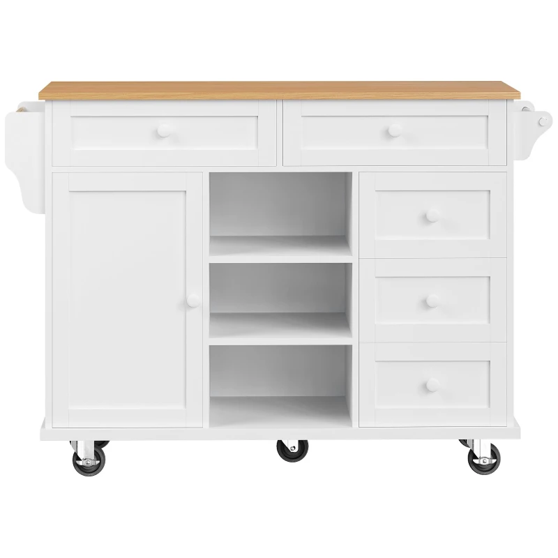 Dining Trolley with Drawer-Storage Cabinet, Mobile and Fixed Dual-Use Design, Versatile Food Cart for Kitchens, 134L x 46W x 92H cm, White
