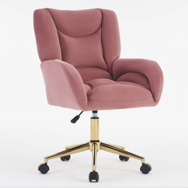 Height-Adjustable Velvet Swivel Office Chair with Universal Wheels, Metal Base, Ideal for Indoor Office Spaces, 64L x 62W x 92.5-99H cm, Pink