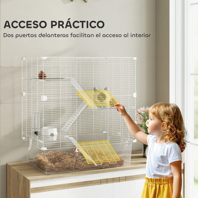 PawHut Jaula para Animales Pequeños con Múltiples Niveles Bandeja y Accesorios Incluidos 73x47x80 cm Blanco