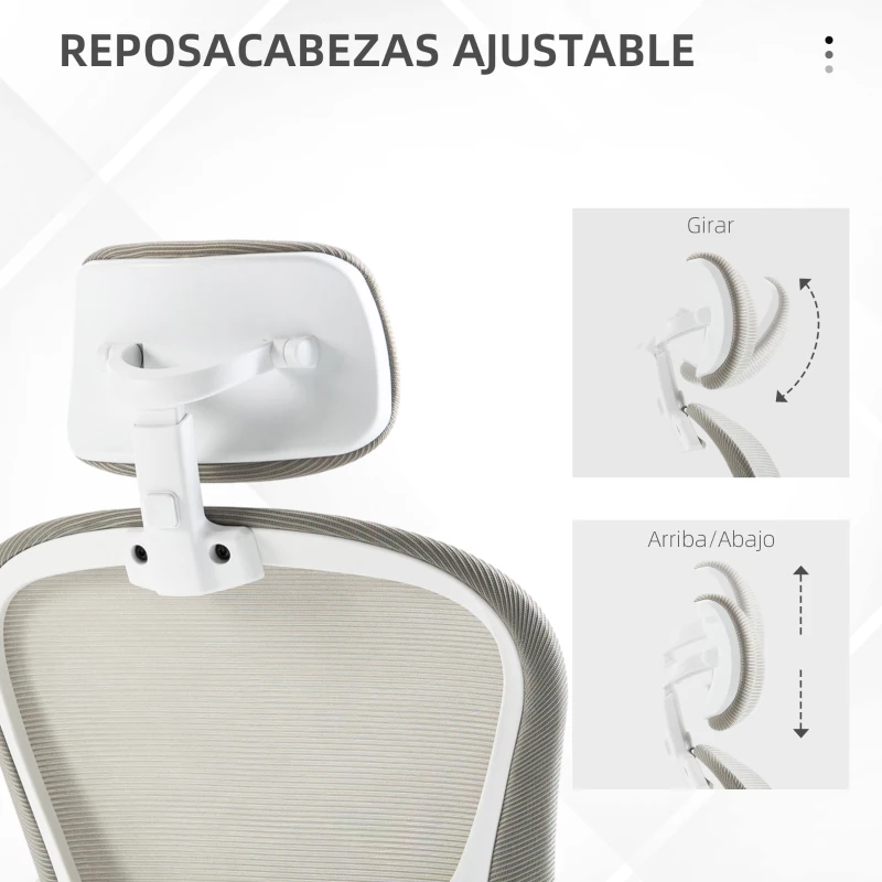 Vinsetto Silla de Oficina de Malla Silla de Escritorio Respaldo Alto Reposacabezas Ajustable Soporte Lumbar 4D 62x64x120 cm Gris