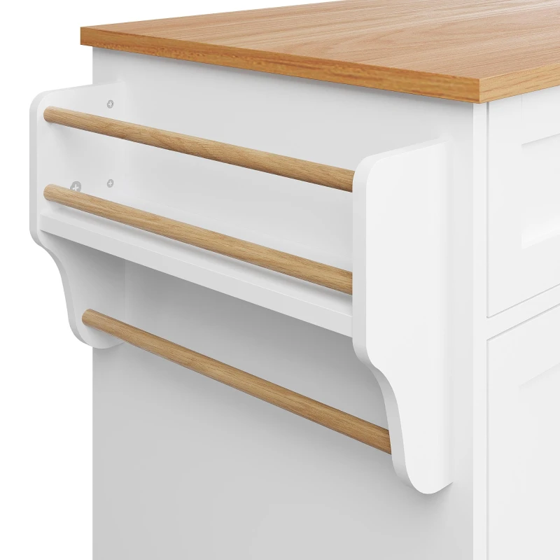 Dining Trolley with Drawer-Storage Cabinet, Mobile and Fixed Dual-Use Design, Versatile Food Cart for Kitchens, 134L x 46W x 92H cm, White