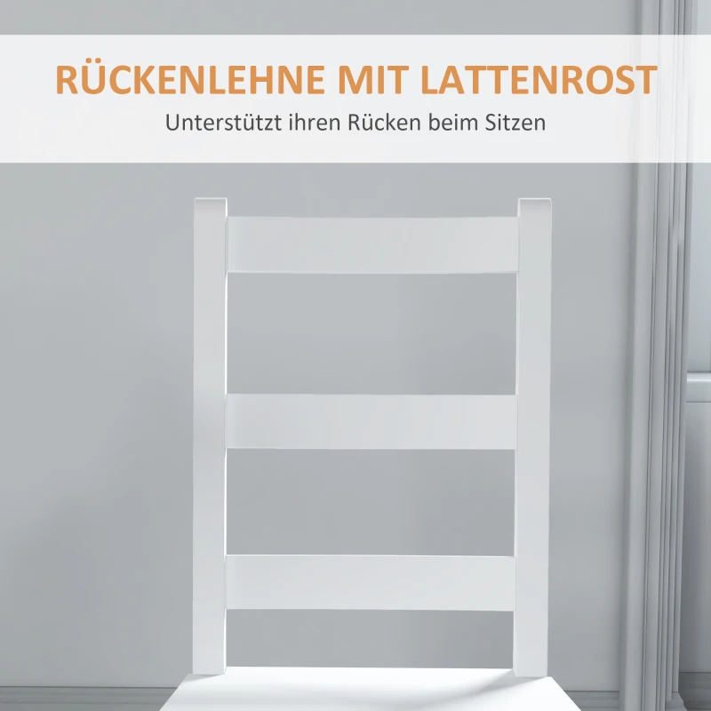 HOMCOM Esszimmerstühle 2er Set Holz Küchenstuhl mit Leistenrücklehne, Rutschfest 41,5 x 46 x 90 cm Weiß