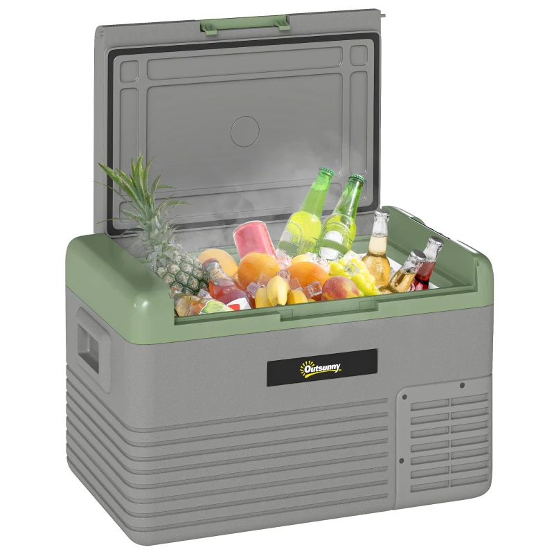 Outsunny 30L Portable Car Refrigerator - Light Green and Grey