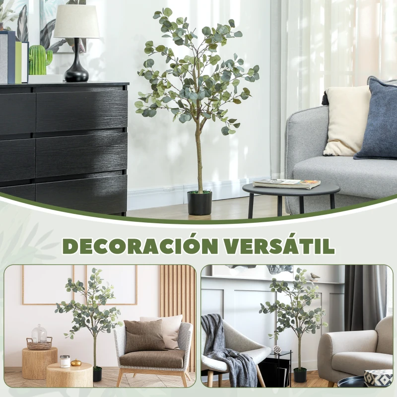 HOMCOM Planta Artificial Decorativa de 150 cm Eucaliptus Sintético con 230 Hojas en Maceta para Interior Verde