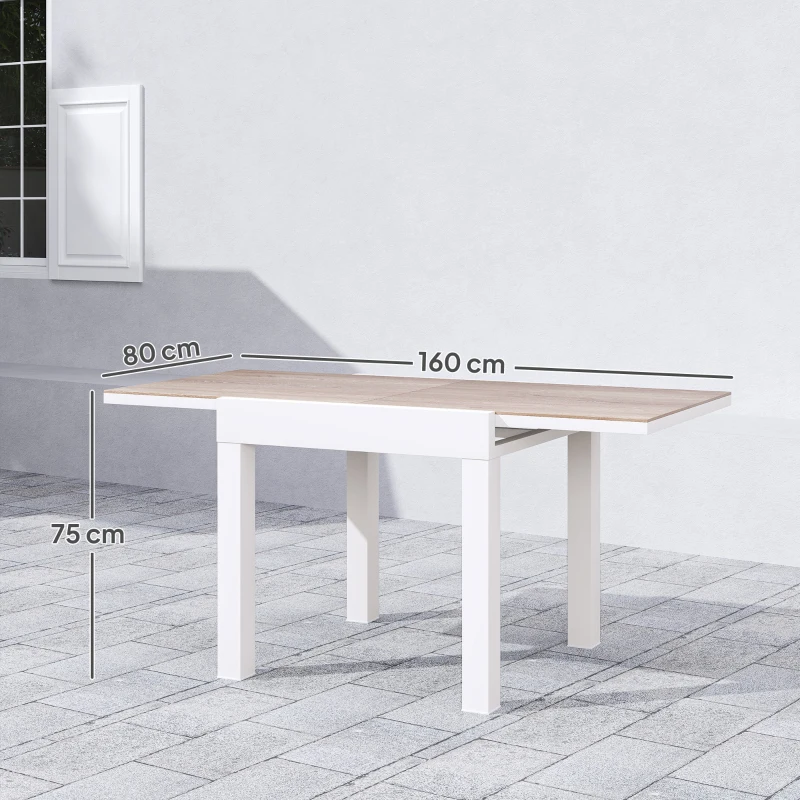 Outsunny Tavolo da Pranzo da Giardino Allungabile 80-160 cm per 4-6 Posti, Bianco