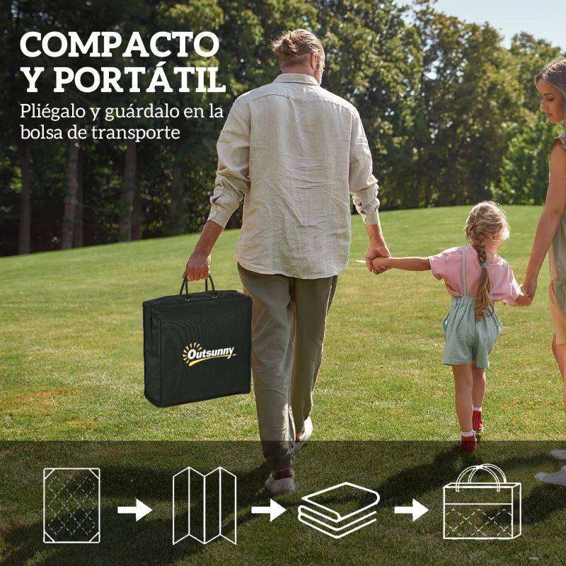 Outsunny Alfombra de Exterior Reversible 182x274 cm con Patrón Geométrico de Cenefa Impermeable con Bolsa Azul y Blanco