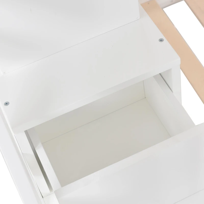 Bunk Bed with Stairs and Slide, Solid Pine Wood Frame, Children's Bed with Storage Drawers, Modern and Sturdy Design, 233L x 223W x 125H cm, White