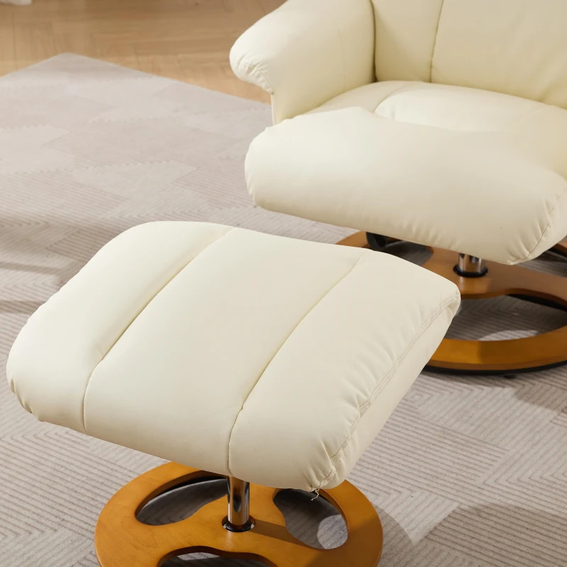 PU Upholstered Massage Recliner with Ottoman Footstool, 5 Points Massager, Ergonomic Backrest, Swivel Function, 88L x 80W x 106H cm, White