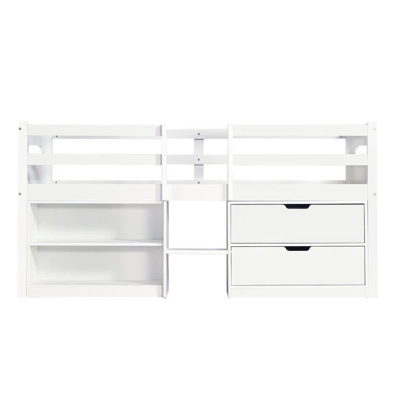 3ft Storage Bed with 2 Drawers and Compartments, Pine and Particle Board, for Children's Room - White