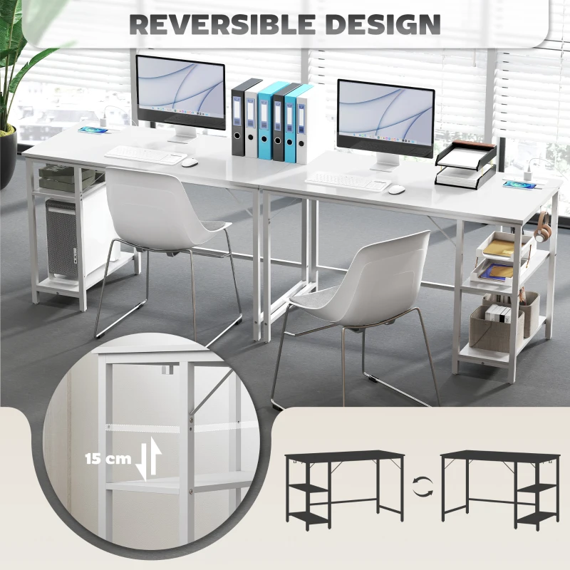 HOMCOM Computer Desk, with Power Sockets - White