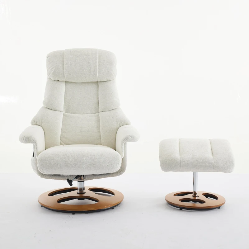 Chenille Upholstered Massage Recliner with Ottoman Footstool, 5-Point Massager, Ergonomic Backrest, 88L x 80W x 106H cm, White