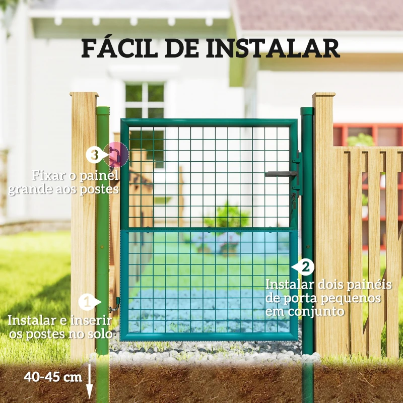 Outsunny Porta de Jardim 97x150 cm Porta para Vedação de Barra de Aço com Puxador Fechadura e 3 Chaves para Exterior Pátio Verde