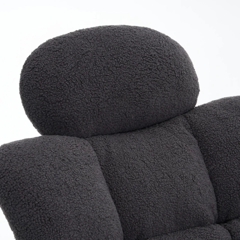 Ergonomic Teddy Fabric Rocking Chair with Tufted Seat, Headrest and Backrest, Painted Metal Base, 102L x 70W x 105H cm, Dark Grey