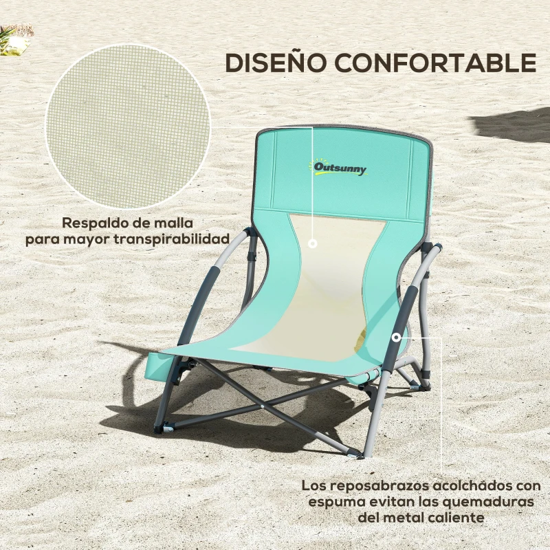 Outsunny Conjunto de 2 Sillas de Playa Plegables y Ligeras con Respaldo de Malla Reposabrazos y Bolsa 58x55x62 cm Azul Oscuro