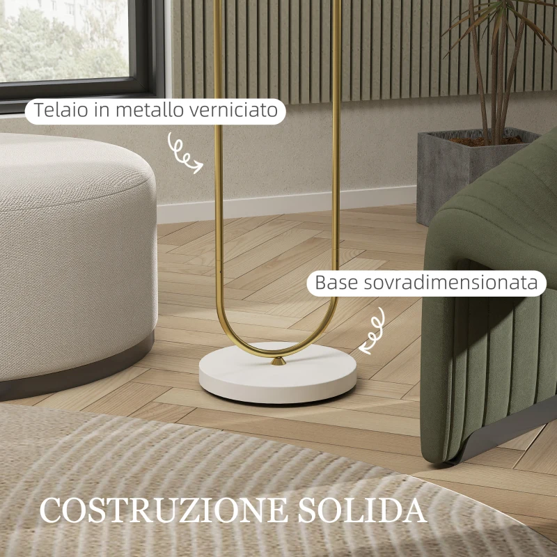 HOMCOM Lampada da Terra Moderna con Paralume in Tessuto, Doppio Tubo Metallico e Interruttore a Pedale, Oro