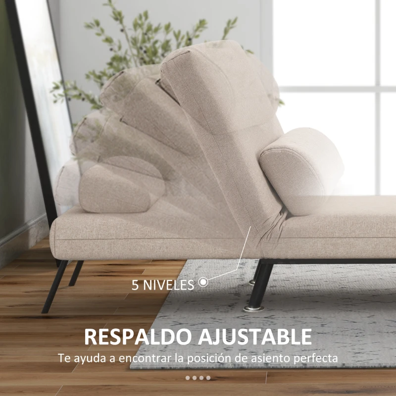 HOMCOM Sofá Cama Individual Plegable con Respaldo Ajustable de 5 Niveles Cojín y Tapizado de Lino Sintético 75x70x75 cm Beige