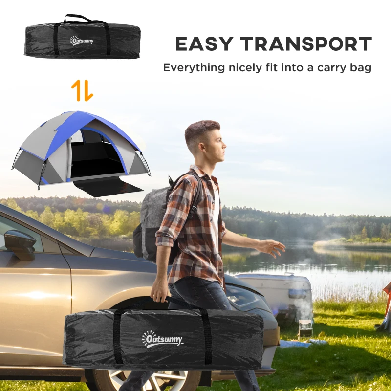 Outsunny Two Man Single Room Dome Tent, with Accessories - Dark Blue/Grey