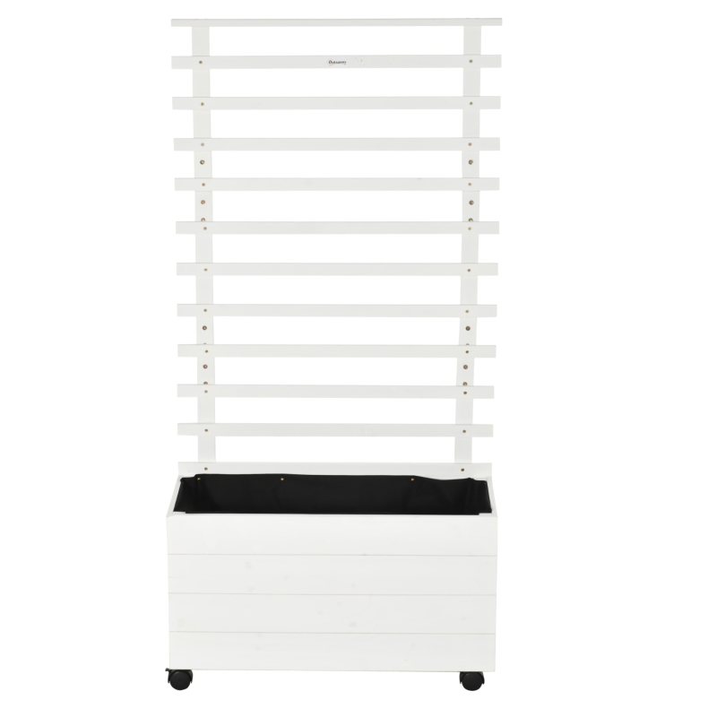 Outsunny Pflanzkasten mit Spalier, 4 Räder, Naturholz, wetterfeste Lackierung, weiß, 76 x 30 x 155 cm