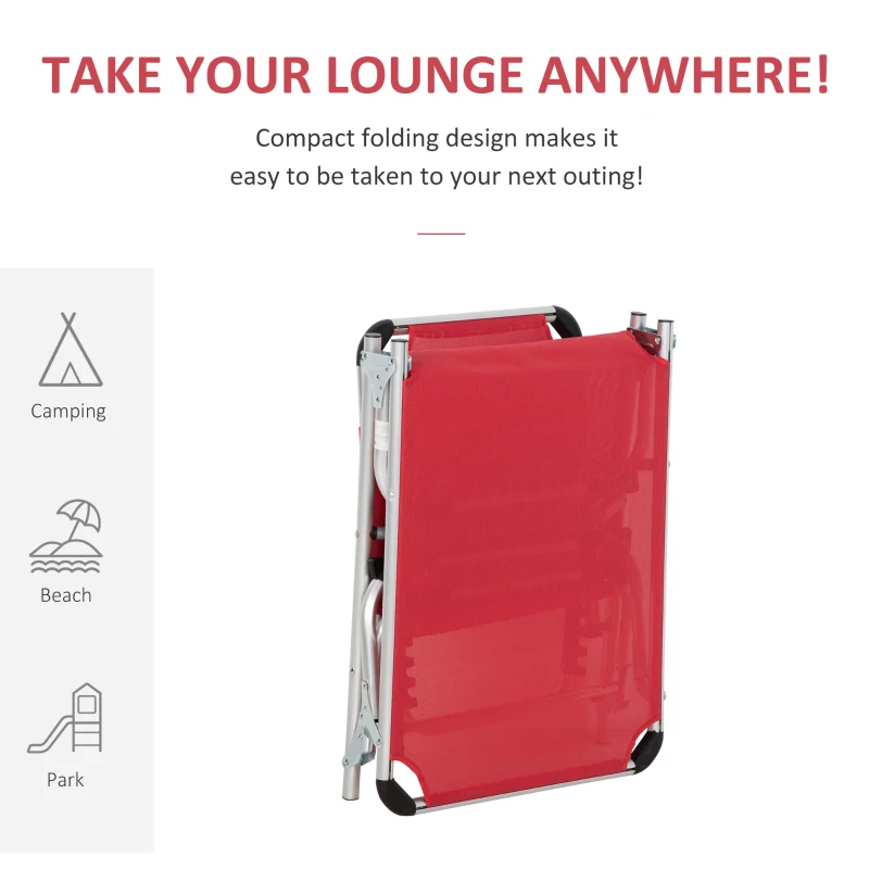 Outsunny ligbed opvouwbaar rood 170 x 60 x 76 cm