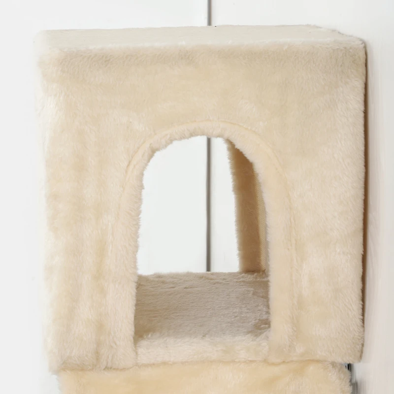 PawHut Juego de Escalada para Gatos de Pared de 6 Piezas con Condominio Plataforma Hamaca Escaleras y Tabla de Rascar Beige