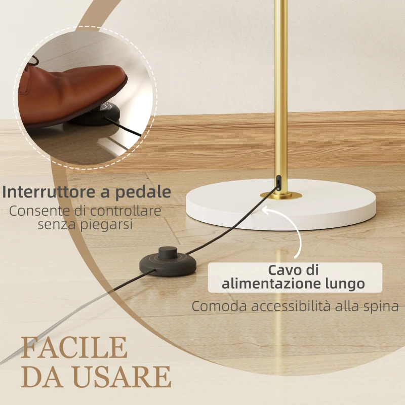 HOMCOM Lampada da Terra Moderna con Luce Dimmerabile con Interruttore a Pedale e 3 Luminosità, Oro
