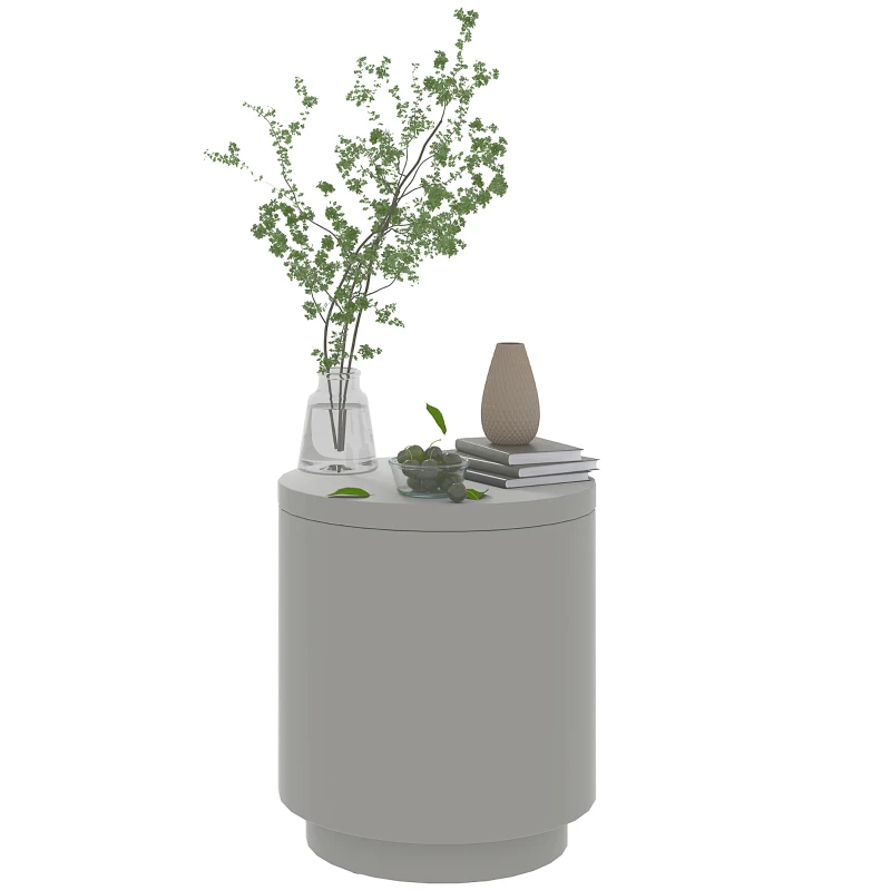 HOMCOM Tavolino Multiuso con Secchiello Ghiaccio e Coperchio, in Cemento e Acciaio Inox, Ø37.5x43.5 cm, Grigio Chiaro