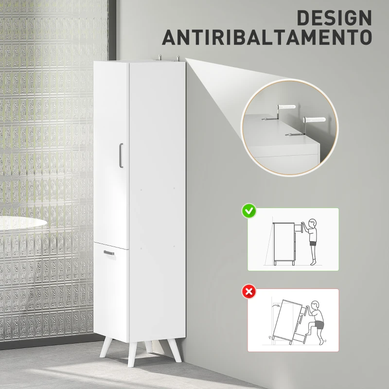 HOMCOM Mobile da Bagno con Armadietto a 3 Ripiani e Spazio Portaoggetti Inferiore, in Legno, 35x31.5x144 cm, Bianco
