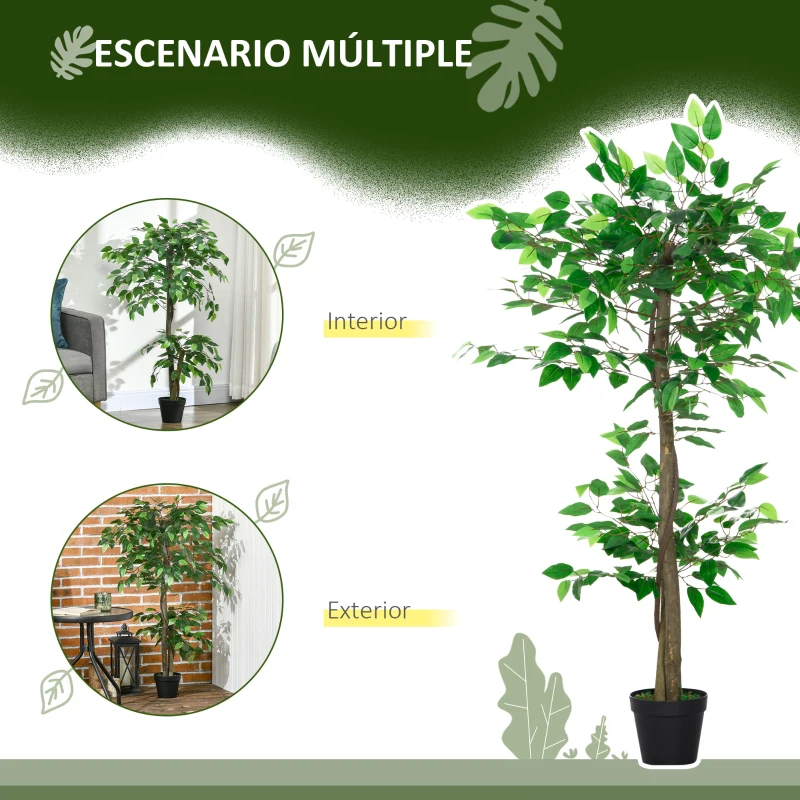 Outsunny Árbol de Té Artificial 120 cm Planta Artificial con 546 Hojas Musgo y Maceta Planta Artificial Decorativa Verde