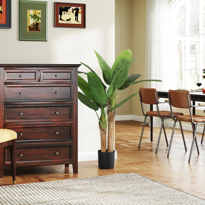 HOMCOM Plantă Artificială de Bananier cu Ghiveci, 2 Trunchiuri și 15 Frunze, Ø17x120 cm, Verde(m-7)