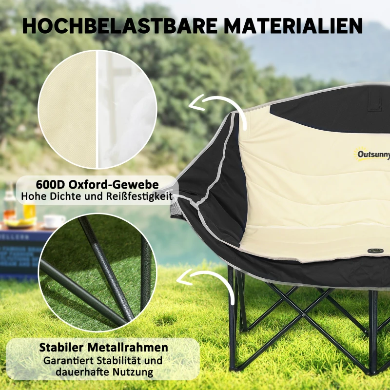 Outsunny Składane krzesło dla 2 osób z uchwytami na napoje i torbą, do 250kg, Khaki