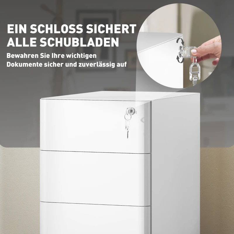 Vinsetto Metalen Archiefkast, Kantooropslag, 3 Rollende Lades, Wit