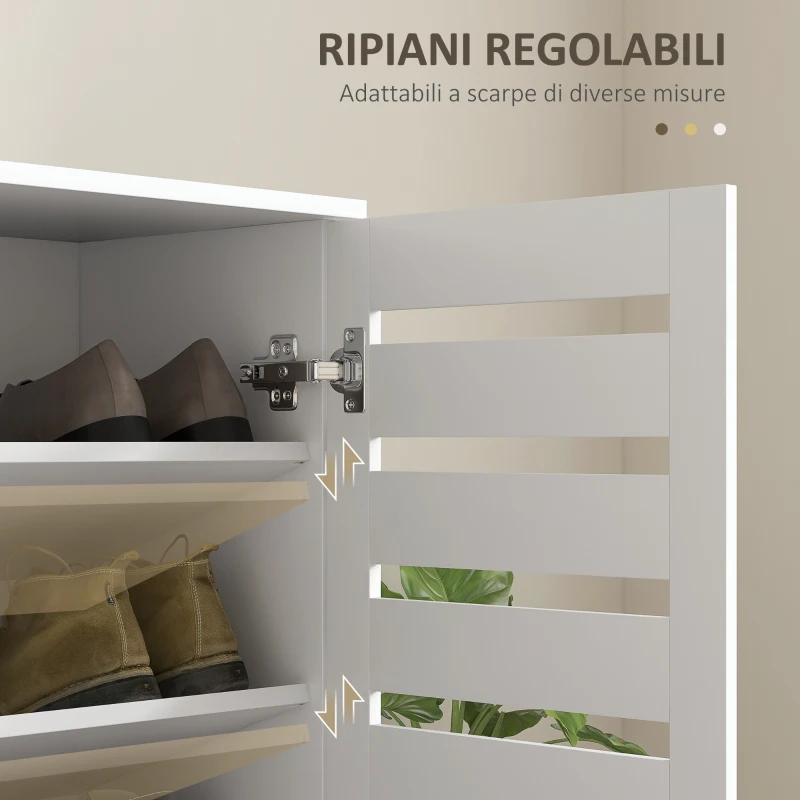 HOMCOM Mobile Scarpiera a 5 Livelli con 4 Ripiani Regolabili e Ante a Doghe, in Legno, 76x33Px98 cm, Bianco