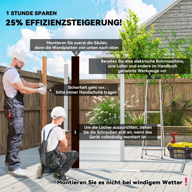 Outsunny Gartenschuppen, Geräteschuppen, Gartenhaus mit Fenster, wetterfest, Holzoptik, Stahl, 152 x 235,7 x 208,7 cm, Braun