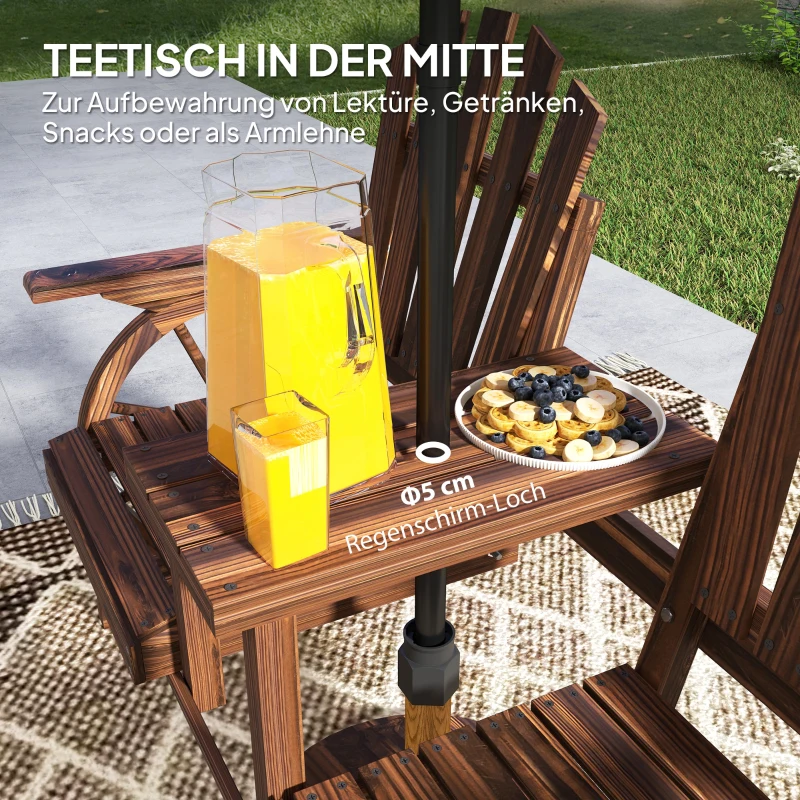 Outsunny 2-Sitzer Gartenbank Holz, wetterfest Sitzbank, mit Schirmloch, Beine im Wagenradform 154 x 65 x 102 cm Verkohlt
