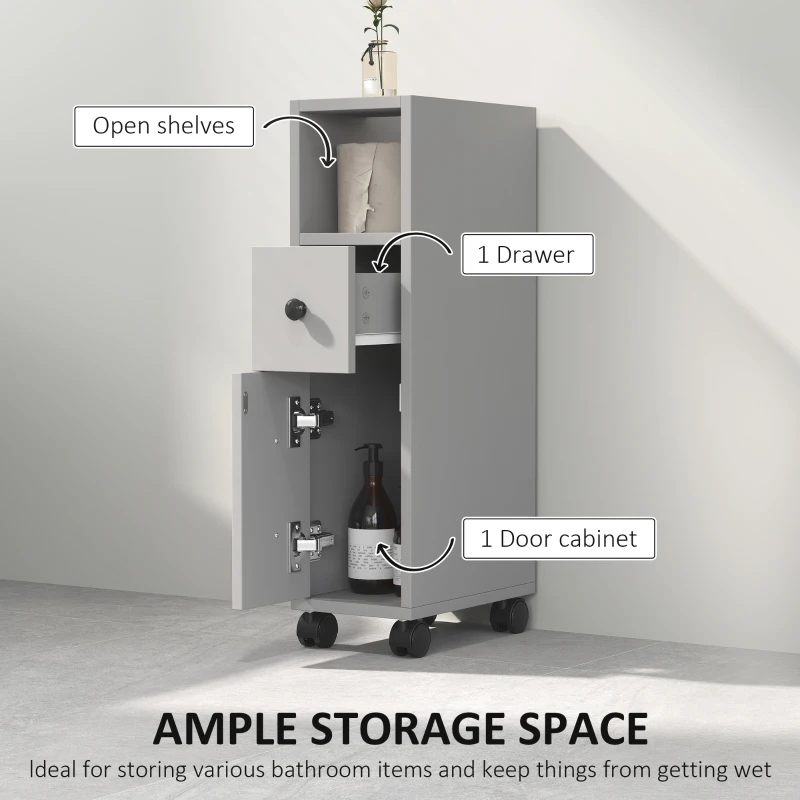 kleankin Slimline Bathroom Storage Cabinet - Grey