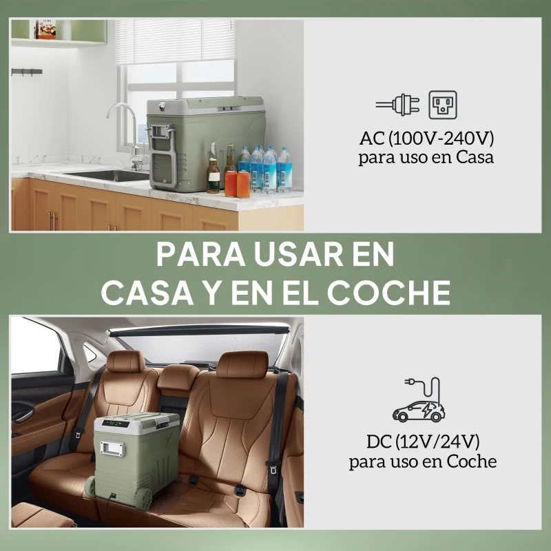 Outsunny Nevera Portátil Eléctrica 45L Refrigerador de Coche 12V/24V -20℃ a +20 ℃ con Pantalla LED Táctil 64,5x43,5x53 cm Verde