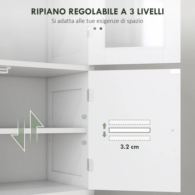 HOMCOM Mobile Colonna Bagno con 3 Armadietti e Ante in Vetro e a Persiana, 60x30x170.5cm, Bianco