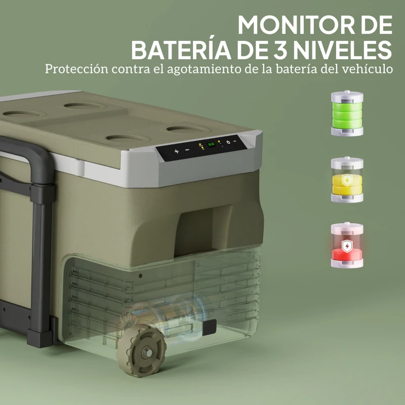Outsunny Nevera Portátil Eléctrica 30L Refrigerador de Coche 12V/24V -20℃ a +20 ℃ con Pantalla LED Táctil 61x39x41,5 cm Verde